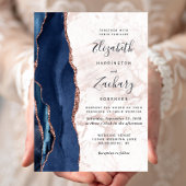 Invitation Rose bleu marine Gold Agate Marbre Mariage