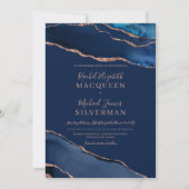 Invitation Rose bleu marine Gold Agate Marbre Mariage Invitat (Devant)