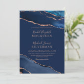 Invitation Rose bleu marine Gold Agate Marbre Mariage Invitat (Debout devant)