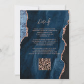 Invitation Rose bleu marine Gold Agate Script QR Code Mariage (Dos)