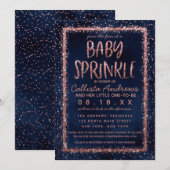 Invitation Rose bleu marine Gold Confetti Baby Sprinkle Douch (Devant / Derrière)