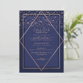 Invitation Rose bleu marine Gold Confetti Bordure Sweet 16 (Debout devant)