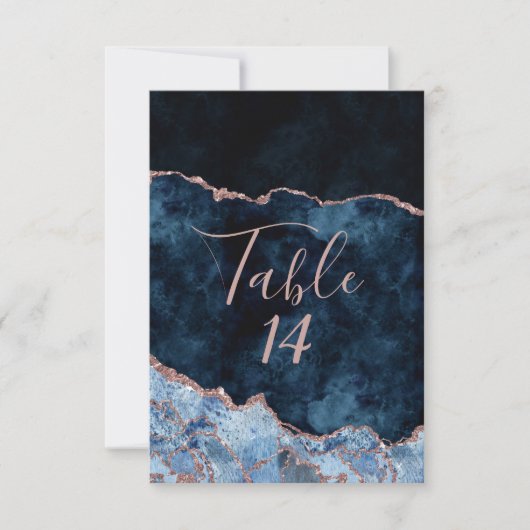 Invitation Rose bleu marine Mariage d'âge or Numéro de tablea (Devant)