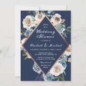 Invitation Rose bleu marine or Floral Mariage Couples douche (Devant)