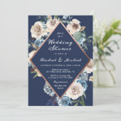 Invitation Rose bleu marine or Floral Mariage Couples douche (Debout devant)