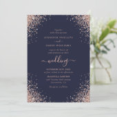 Invitation Rose bleu marine Parties scintillant d'or Confetti (Debout devant)