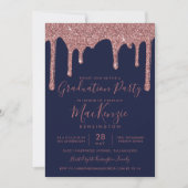 Invitation Rose bleu marine Parties scintillant d'or Drivers  (Devant)