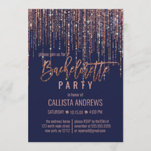 Invitation Rose bleu marine Parties scintillant or Fringe Bac