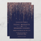 Invitation Rose bleu marine Parties scintillant or rideau Mar (Devant / Derrière)