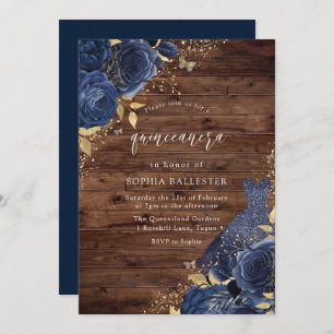 Invitation Rose bleu marine robe or Rustique Quinceanera Part