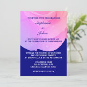 Invitation Rose bleu marine rose QR Code Cool Mariage (Debout devant)