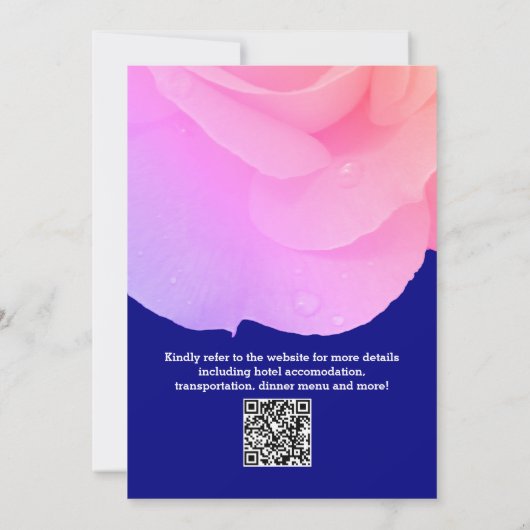Invitation Rose bleu marine rose QR Code Cool Mariage (Dos)