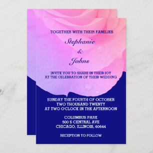 Invitation Rose bleu marine rose QR Code Cool Mariage