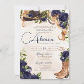 Invitation Rose bleu marine Vintage Charro Ouest Quinceanera (Devant)