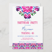 Invitation Rose bleu mexicain carreaux anniversaire modèle (Devant)