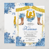 Invitation Rose bleu Mexicain Charra 15 Quinceanera Invitatio (Devant / Derrière)