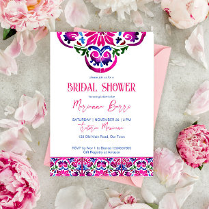 Invitation Rose bleu mexicain tuiles modèle douche nuptiale