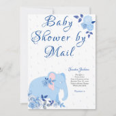 Invitation Rose bleu mignon Elephant Baby shower garçon (Devant)
