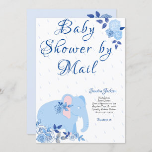 Invitation Rose bleu mignon Elephant Baby shower garçon
