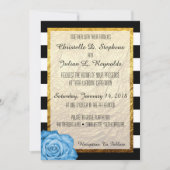 Invitation Rose bleu moderne Faux Gold Foil Mariage rayé (Devant)
