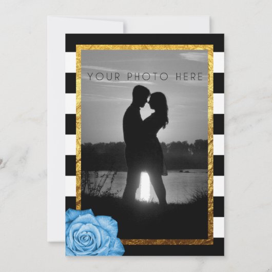 Invitation Rose bleu moderne Faux Gold Foil Mariage rayé (Dos)