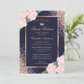 Invitation Rose bleu Or Floral Sweet 16 Anniversaire (Debout devant)