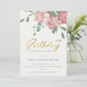 INVITATION ROSE BLEU OR PEONY FLORAL N'IMPORTE QUEL ÂGE ANNIV (Debout devant)