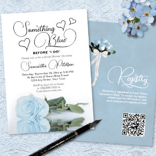 Invitation Rose bleu pâle Quelque chose Fête des mariées bleu
