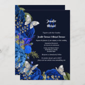 Invitation Rose bleu papillon royal mariage de feuillage (Devant / Derrière)