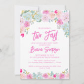 Invitation Rose bleu Pêche Floral Trop Rapide Anniversaire (Devant)