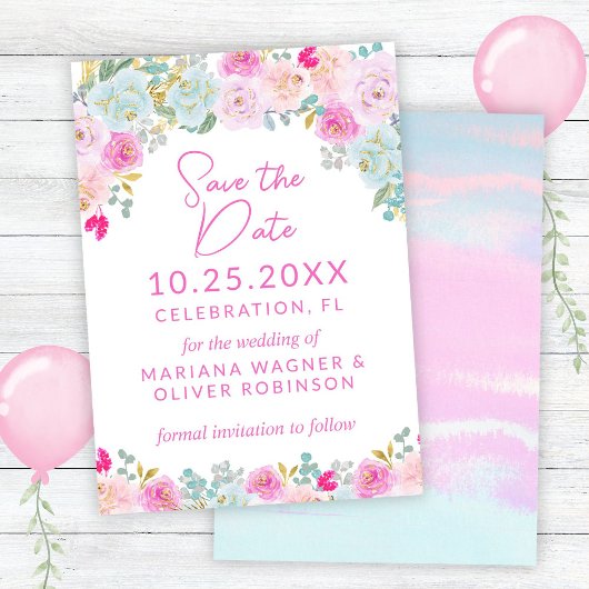 Invitation Rose Bleu Pêche Violet Enregistrer la Date