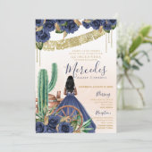 Invitation Rose Bleu Russe Ouest Charro Quinceanera (Debout devant)