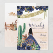 Invitation Rose Bleu Russe Ouest Charro Quinceanera (Devant / Derrière)