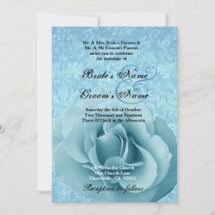 Invitation Rose bleu turquoise et Mariage damassé