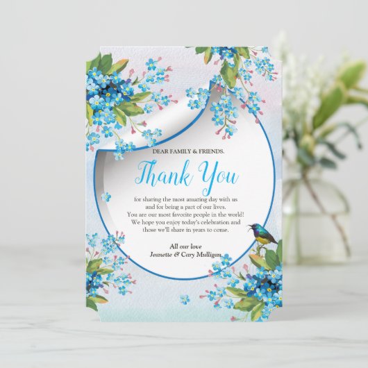 Invitation Rose bleu vert et doux (Debout devant)