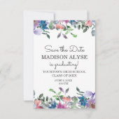 Invitation Rose Bleu Violet Floral Graduation Save Date (Devant)