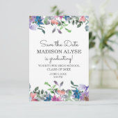 Invitation Rose Bleu Violet Floral Graduation Save Date (Debout devant)