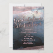 Invitation Rose bleue aquarelle moderne dorée rose diplômé (Devant)