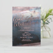 Invitation Rose bleue aquarelle moderne dorée rose diplômé (Debout devant)