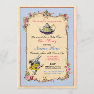 Invitation rose bleue de théière de baby shower de