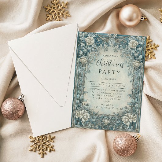 Invitation Rose Bleue d'Hiver Noël