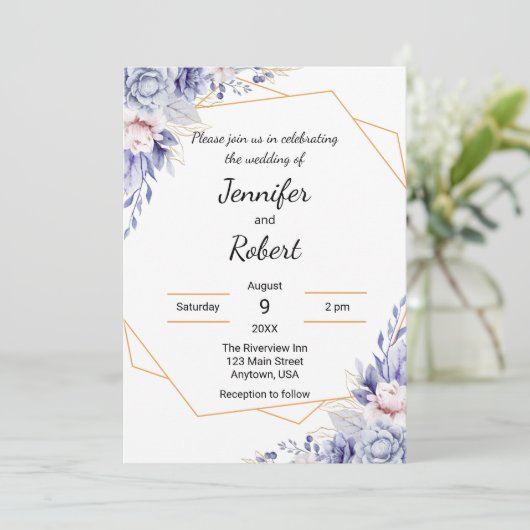 Invitation Rose Bleue Élégante (Debout devant)