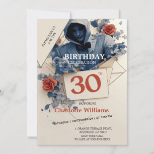 Invitation Rose bleue et rouge gothique 30e anniversaire