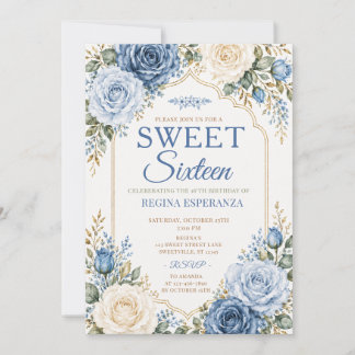Invitation Rose bleue florale élégante pour un anniversaire d