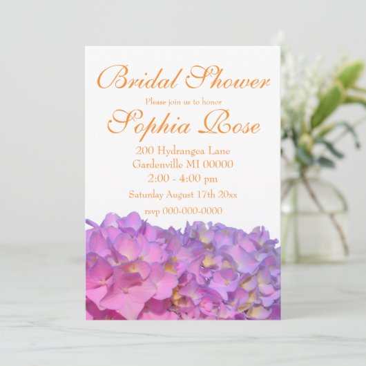 Invitation Rose Blue Hydrangeas élégantes fleurs rose violet (Debout devant)