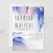Invitation Rose Blush Bleu de Cobalt Encre Fluide Moderne Inv (Devant)