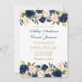 Invitation Rose Blush Blue Floral Élégant Mariage or R (Devant)