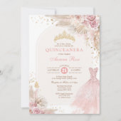 Invitation Rose Blush Boho Floral Quinceañera 15e anniversair (Devant)
