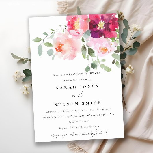 Invitation Rose Blush Bourgogne Rose Aquarelle Couples Douche