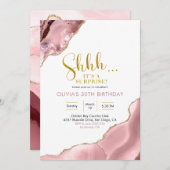 Invitation Rose Blush et Or Agate Surprise Anniversaire Invit (Devant / Derrière)